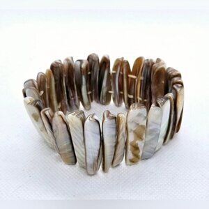 Vintage Chunky Wide Mother of Pearl Shell Bead Stretch Bracelet